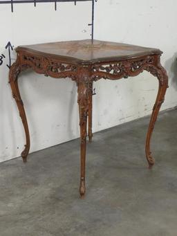 Antique French Table w/Hand Carved Legs, Top has some damage. ANTIQUE FURNITURE