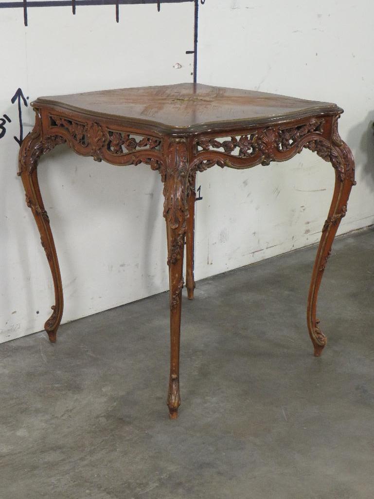 Antique French Table w/Hand Carved Legs, Top has some damage. ANTIQUE FURNITURE