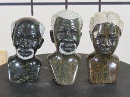 3 Small Stone African Busts, 1 Female & 2 Male (ONE$) AFRICAN ART