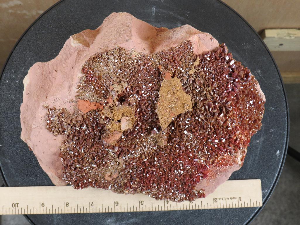 Beautiful and Rare Vanadite Crystal Formation on Red Sand Stone (Morocco) Collector Specimen