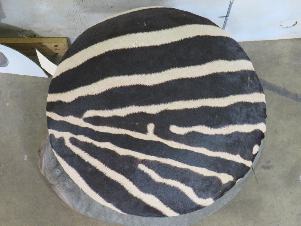 Very Nice Elephant Foot Stool w/Zebra Hide Top TAXIDERMY