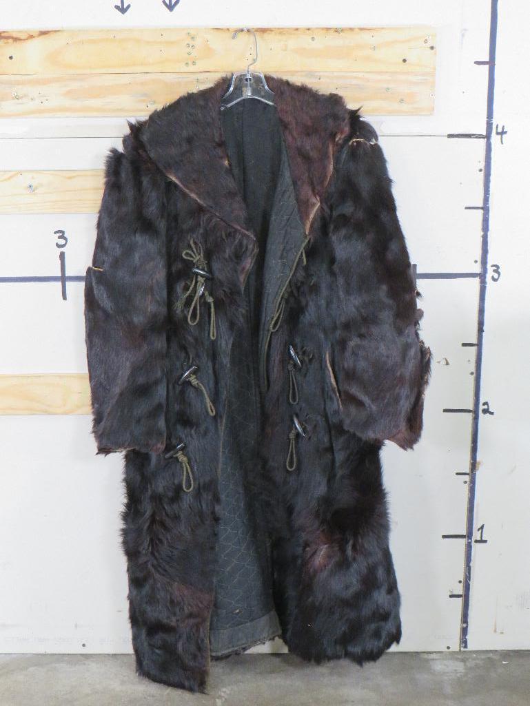 Very Old/Rough Black Bear Hide Coat, Men's LG Several Repairs, Some Dry Rot