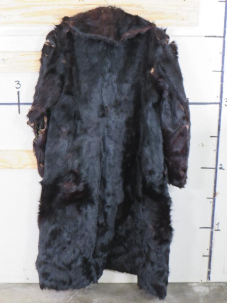 Very Old/Rough Black Bear Hide Coat, Men's LG Several Repairs, Some Dry Rot