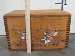 Vintage Lap Wood Ammo Crate w/Rope Handle, Whitetail Scene on Front AMMO BOX