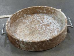 Brand New Beautiful Round Serving Tray Wrapped in Cowhide w/Leather Bottom DECOR