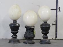 3 Vintage Ostrich Egss Fixed to Pedestals, One has Crack & Repairs (ONE$) TAXIDERMY