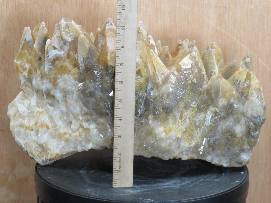 XL Beautiful Smoky Quartz & Honey Calcite (aka dog teeth) Crystal Cluster Specimen (from Morocco)