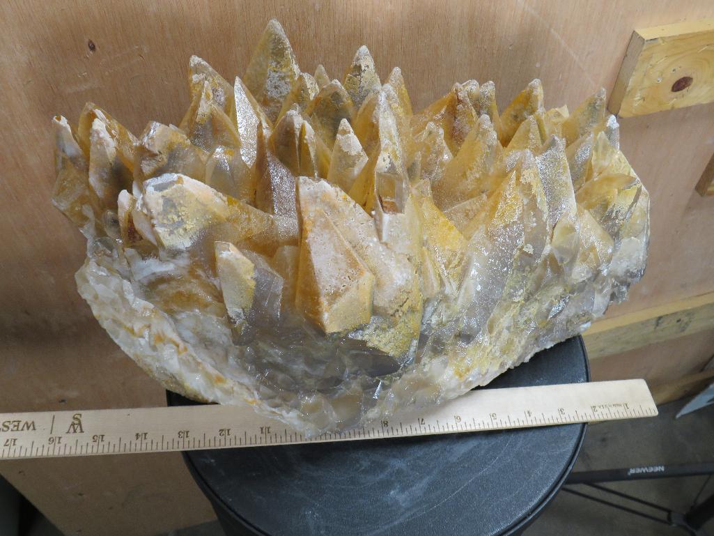 XL Beautiful Smoky Quartz & Honey Calcite (aka dog teeth) Crystal Cluster Specimen (from Morocco)