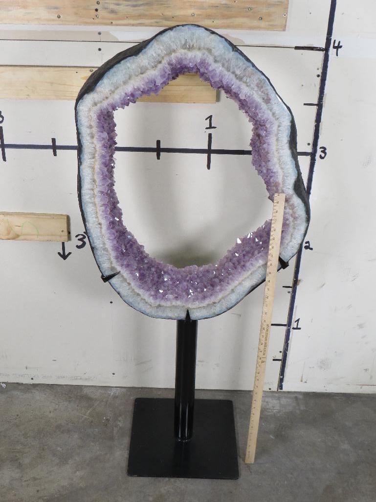 Huge Beautiful Amethyst Geode Slab on Custom Built Metal Stand ROCKS & MINERALS