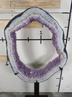 Huge Beautiful Amethyst Geode Slab on Custom Built Metal Stand ROCKS & MINERALS