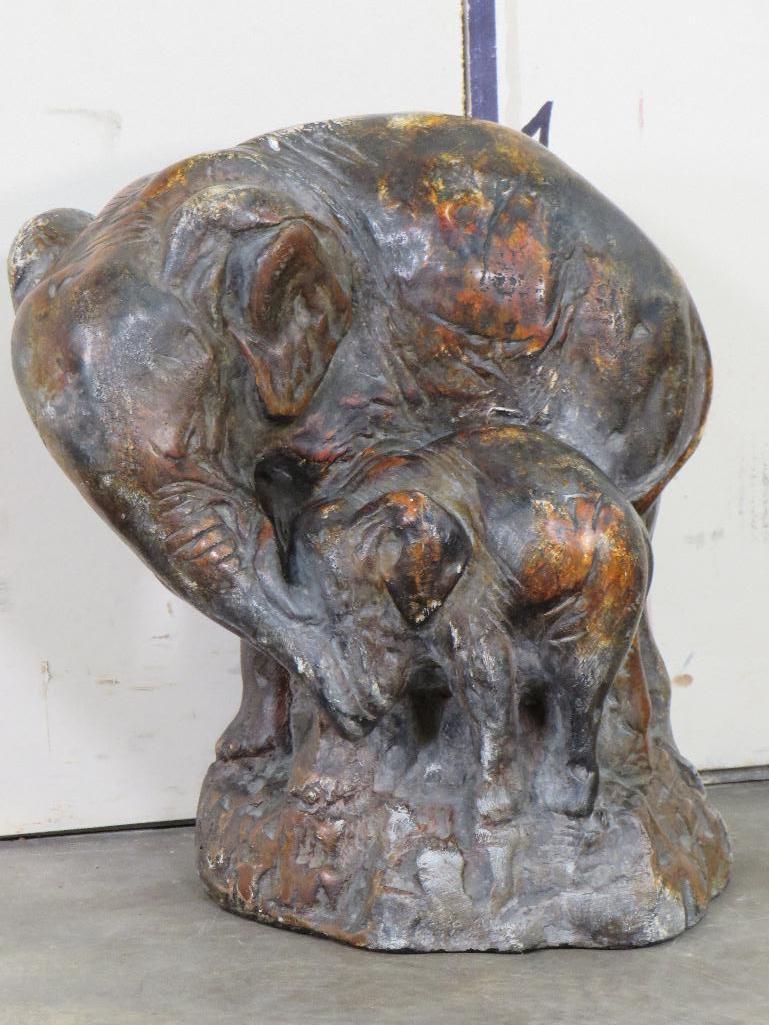 Beautiful Elephant Statue of Mother & Baby Calf Says, "Attilo's Original Repro of the Artist" ART