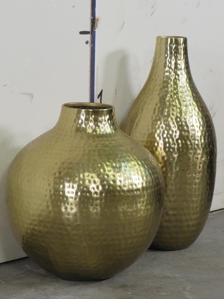 2 Big Hammered Brass look Jugs/Vases DECOR