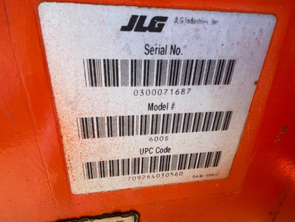 JLG 600S Rough Terrain Boom Lift (S/N 300071687, Year 2003), with 60' Platform Height, 49.47'