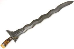 Unusual Early 20th C. Philippine Moro Kris Sword ~ Rare Damascus Blade.