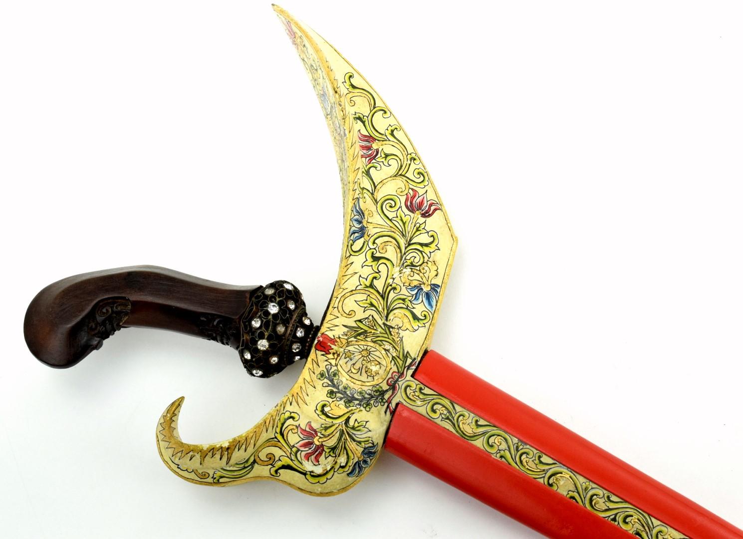 Beautiful Indonesian Surakarta, Java KERIS Dagger ~ Painted Mounts ~ Rare Damascus Pattern Blade ~ D