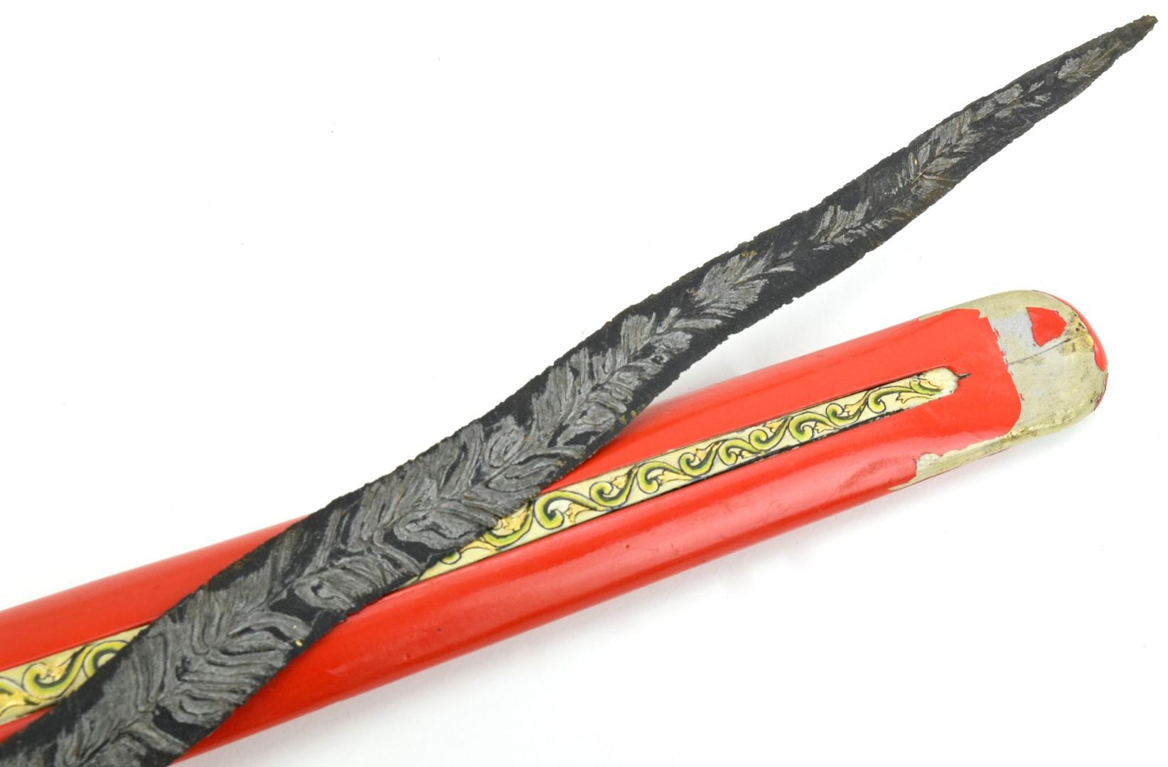 Beautiful Indonesian Surakarta, Java KERIS Dagger ~ Painted Mounts ~ Rare Damascus Pattern Blade ~ D