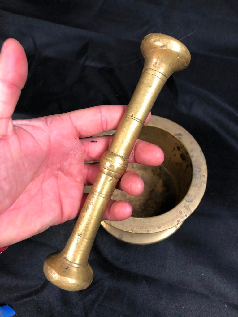 Brass Mortar and Pestle, 8" Tall Pestle, 6" Diameter Mortar HEAVY