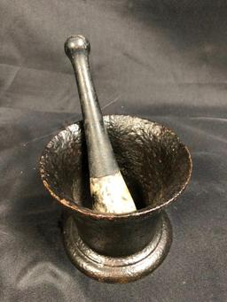 Cast Iron Mortar and Pestle, 8" Tall Pestle, 5" Wide Mortar