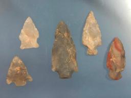 Lot of 4 Chalcedony Points, Colorful, Berks Co., PA, Longest 2 1/2" Long Arrowheads