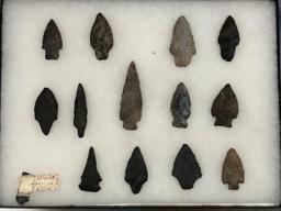 Lot of 13 Various Arrowheads (Archaic+Woodland), Haldeman Island, Halifax PA 1943 Ex: T. Enders