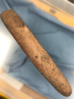 15.5" NICE Roller Pestle, Halifax PA, Well Formed, Red Ochre Stain, Ex: T. Enders