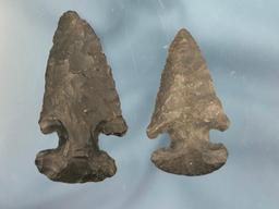 Pair of NICE Thebes Points, Upper Mercer Chert, Ohio, Ex: T. Enders. 2 3/4", 2 5/16", Arrowhead