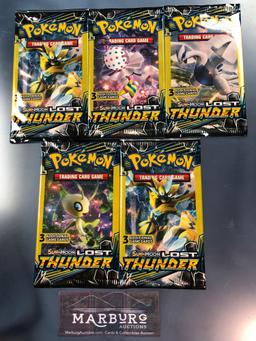 x5 Sealed Booster Packs, 3 Card, Sun and Moon Lost Thunder