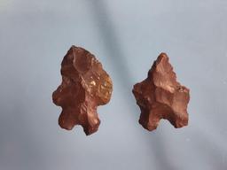 Pair of Head-Treated Red Jasper Bifurcates, Berks & Lehigh Co., PA, Longest 1 1/4"