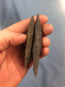 Pair of Archaic Stem/Hoover's Island Point, Lancaster Co., PA, Longest 3 3/4" Long