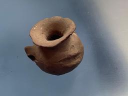 RARE Toy Clay Pottery Vessel, Mississippian Culture, Missouri, Suspension holes, 1 1/8" tall x 1 1/4