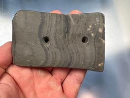 3 3/4" Adena Tabelet Bi-Concave Gorget, Banded Slate, Found in Middlesex, Steuben Co., New York