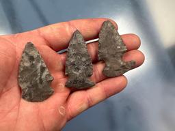 Lot of 3 Onondaga Chert Broadhead Arrowheads, Found in New York, 1 w/Specific info written on Poin