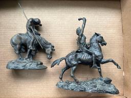 Pair of Rare Frederic Remington Bronze Statues, Native American, Large Examples