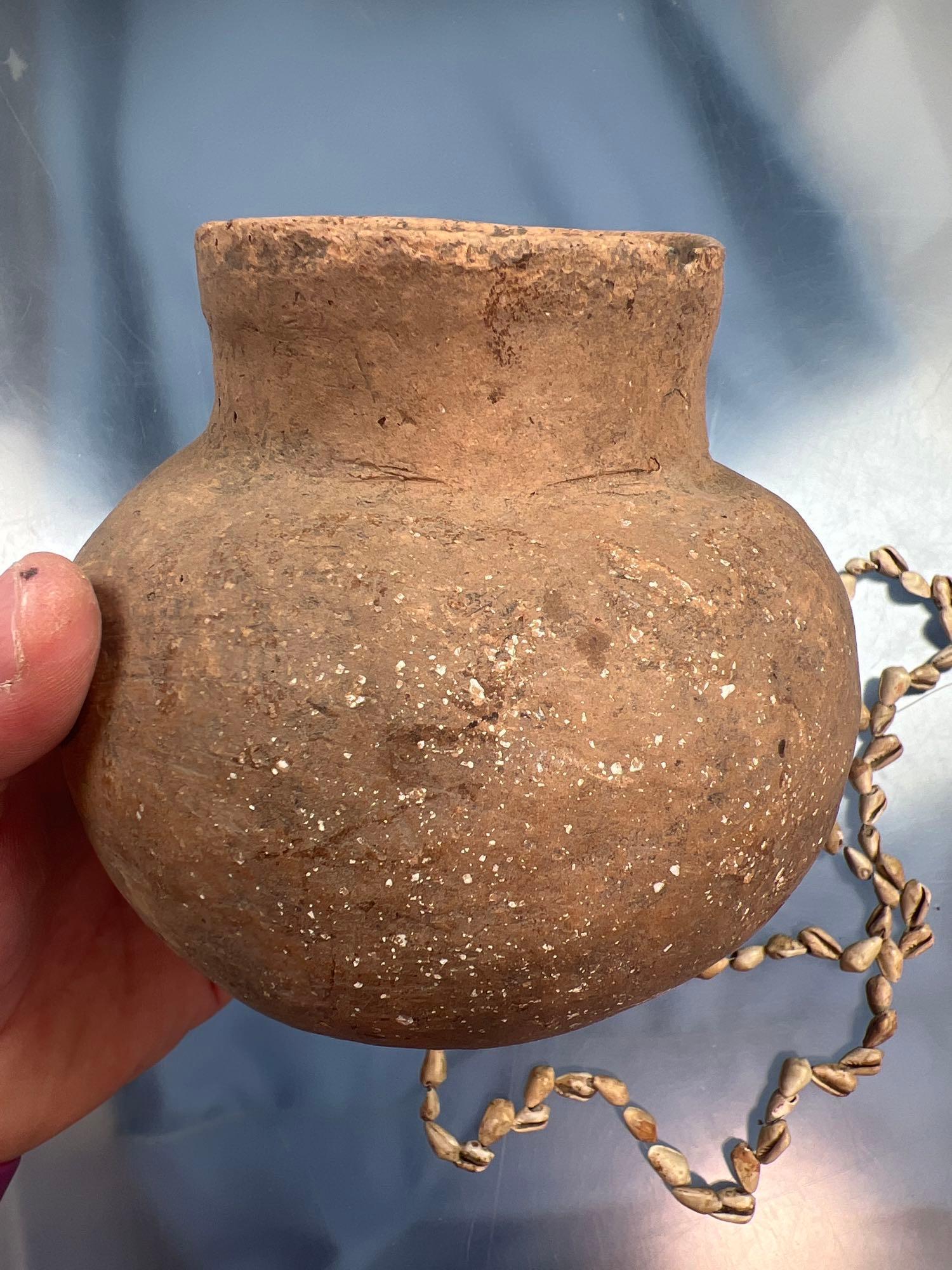 4 3/4" Missis Pottery Vessel, Found along Tennessee River, Marshal Co., Alabama w/BEADS
