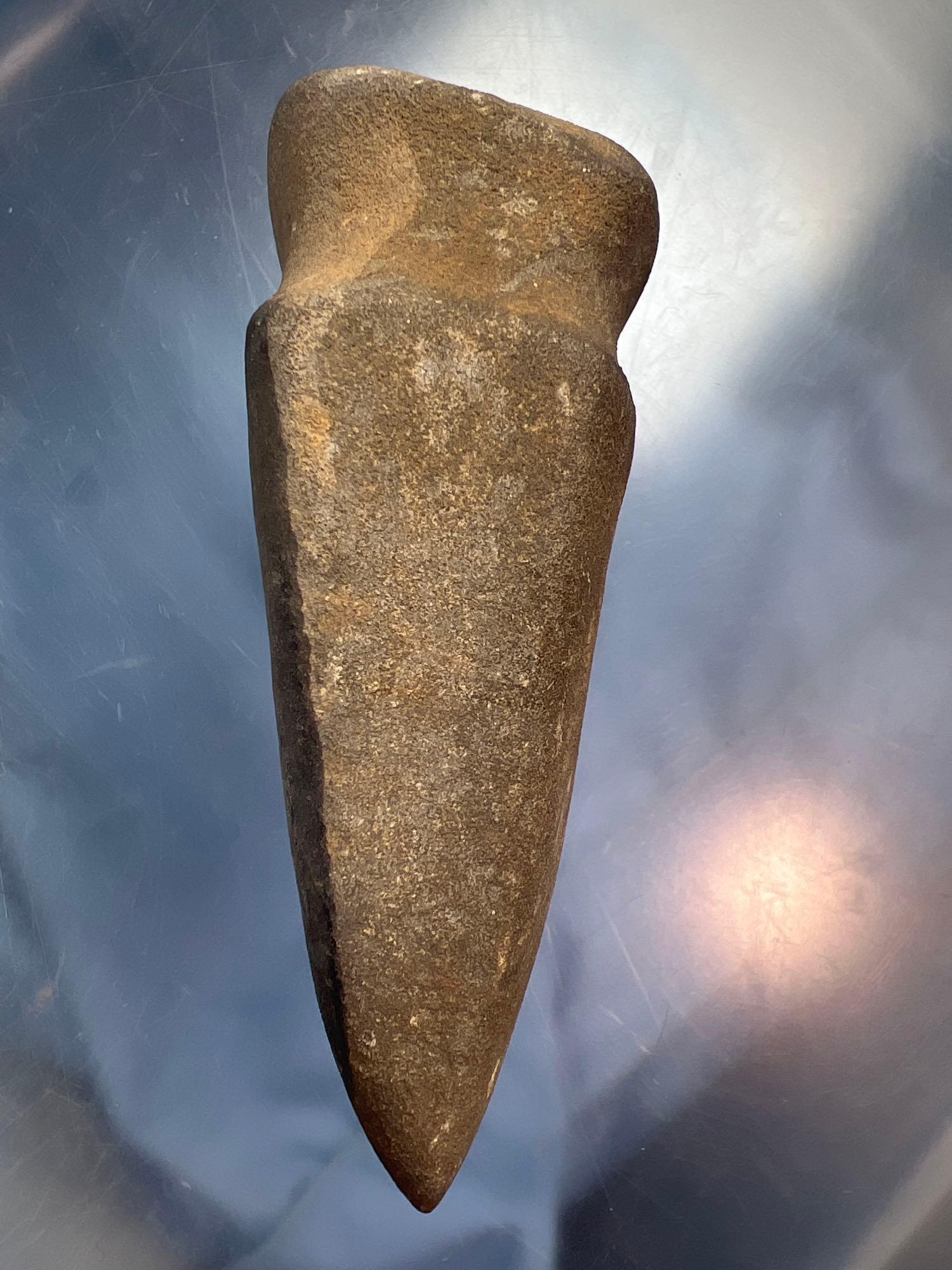 5 1/2" 3/4 Groove Axe, Found in Bucks Co., PA, Sits on End! Well Made, Minor Nicks noted. Ex:Hallman