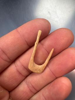 1 3/8" Bone Fishhook, Found in Southern Ohio, Well Made, Grooved on end