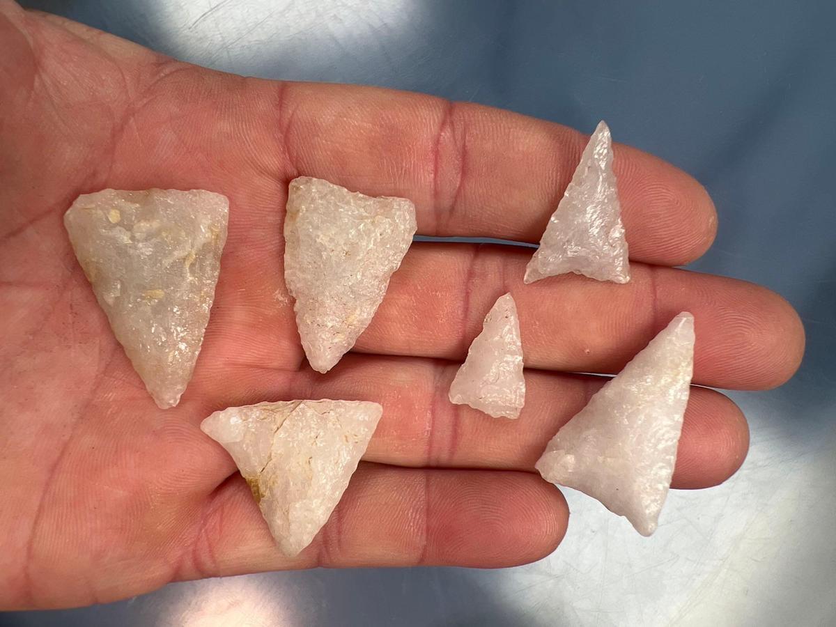 NICE Lot x6 Quartz Triangle Points, Lancaster Co., Pennsylvania, Longest is 1 3/8"