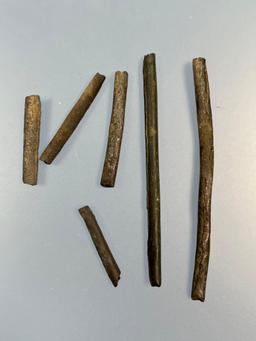 Lot of 6 Rolled Brass Beads/Hair Tubes, Found in Lima, New York, Longest is 4", Iroquois, Trade Arti