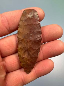 2 9/16" Heat-Treated Jasper Paleo Agate Basin, Heavy Basal Grinding, Found in PA, PICTURED Ex: Barry