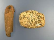 Drilled Pendant and Gneiss Bannerstone Preform, Found in Burlington Co., NJ, Ex: CJ Collecton, Longe