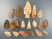 19 Central States and Midwestern Arrowheads, Longest is 3 3/8", Ex: Barry George Collection