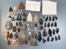 Lot of Western US Arrowheads, Several Nice Examples, CA/NV/AZ, Longest is 2 3/8", Ex: Bryne Collecti