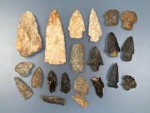 Nice Lot of Arrowheads, 22 Total, Found in Tennessee Longest is 4"