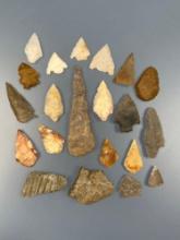 Lot of 21 Fine Arrowheads, Tally Marked Soapstone Ornaments, Longest is 3 1/2", Found in a Field Nea