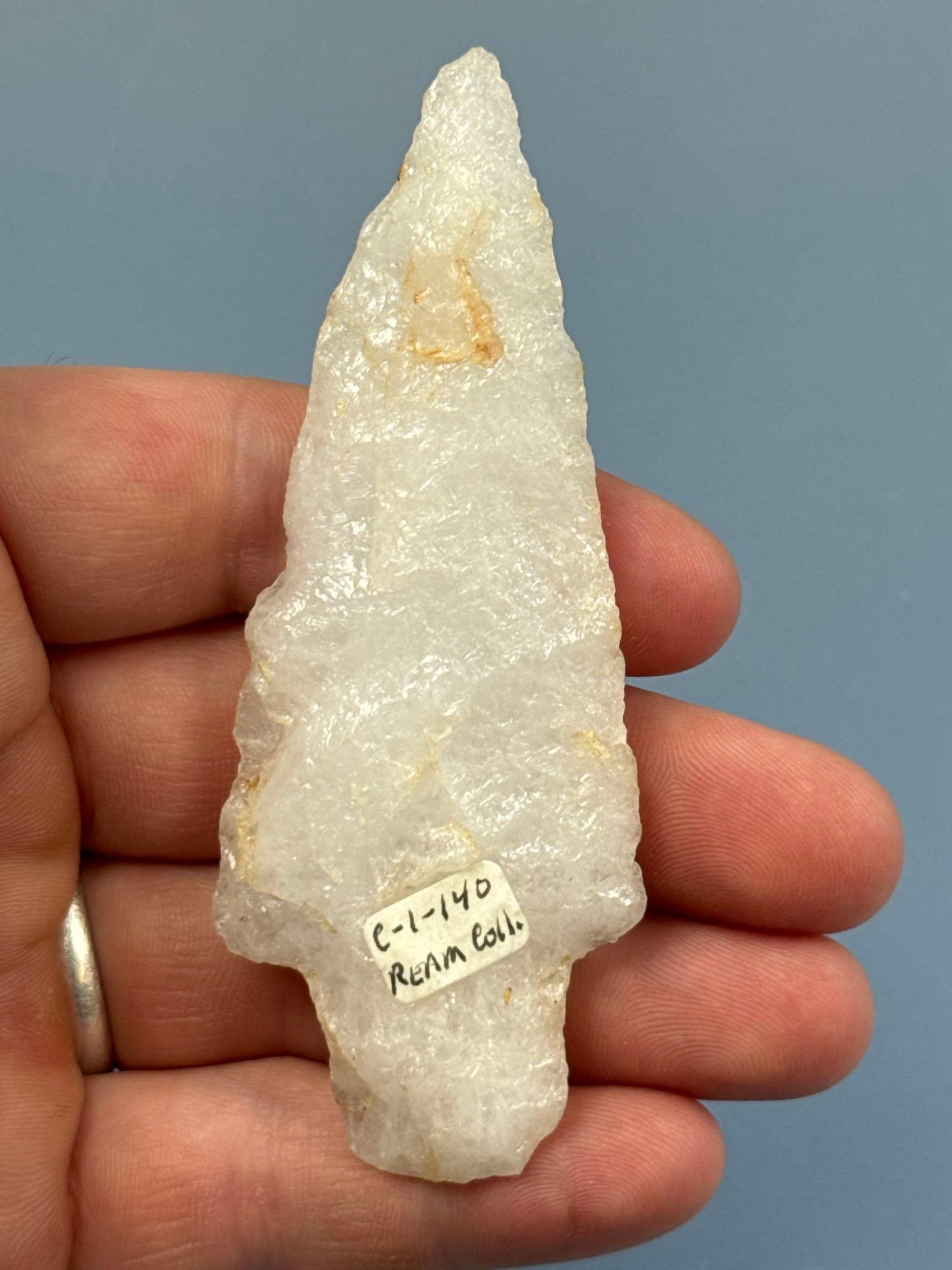 CLASSIC 3 3/4" White Quartz Bare Island Point, Found in Pennsylvania, Ex: John Ream Collection