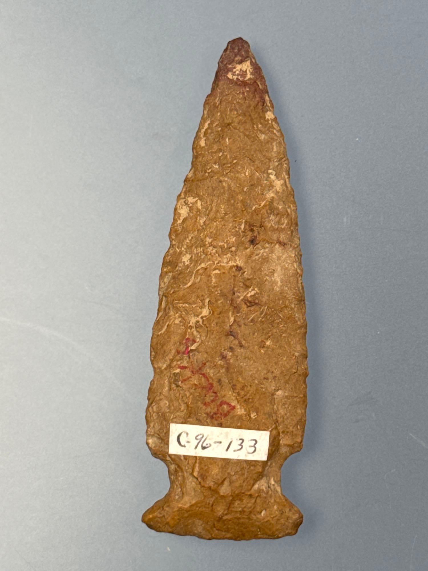 2 15/16" Jasper Side Notch Point, Heat-Treated Red Tip, Found in Bucks Co., PA