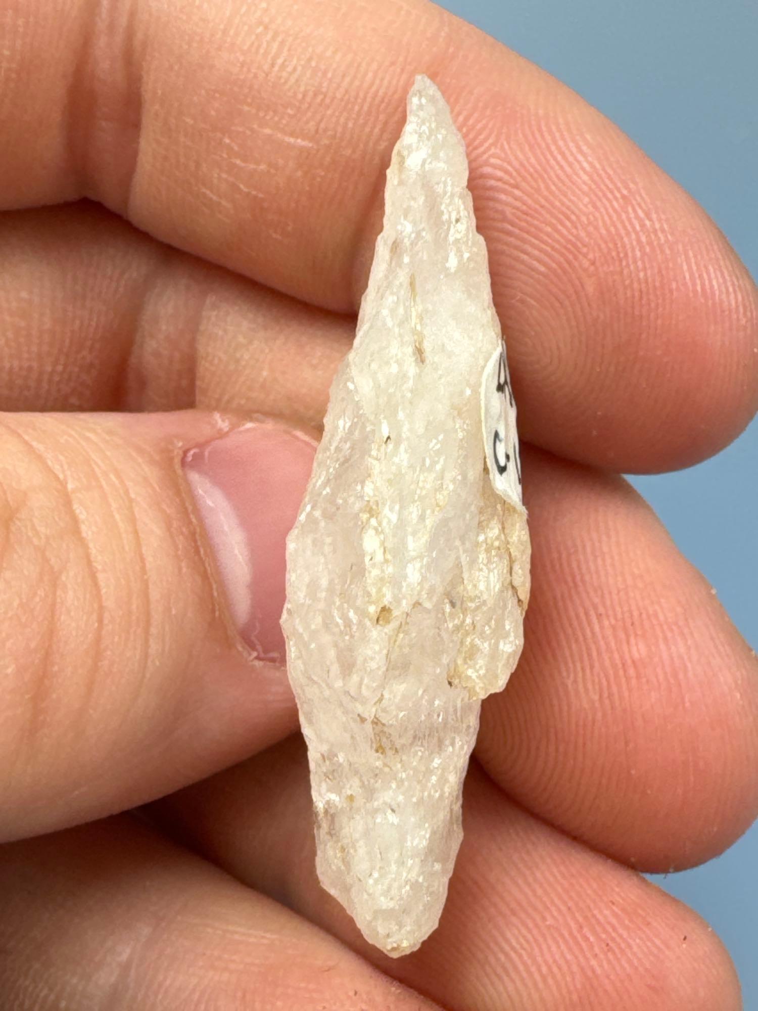 1 3/4" Quartz Crystalline Archaic Stem Bare Island Point, Found in Lancaster Co., PA