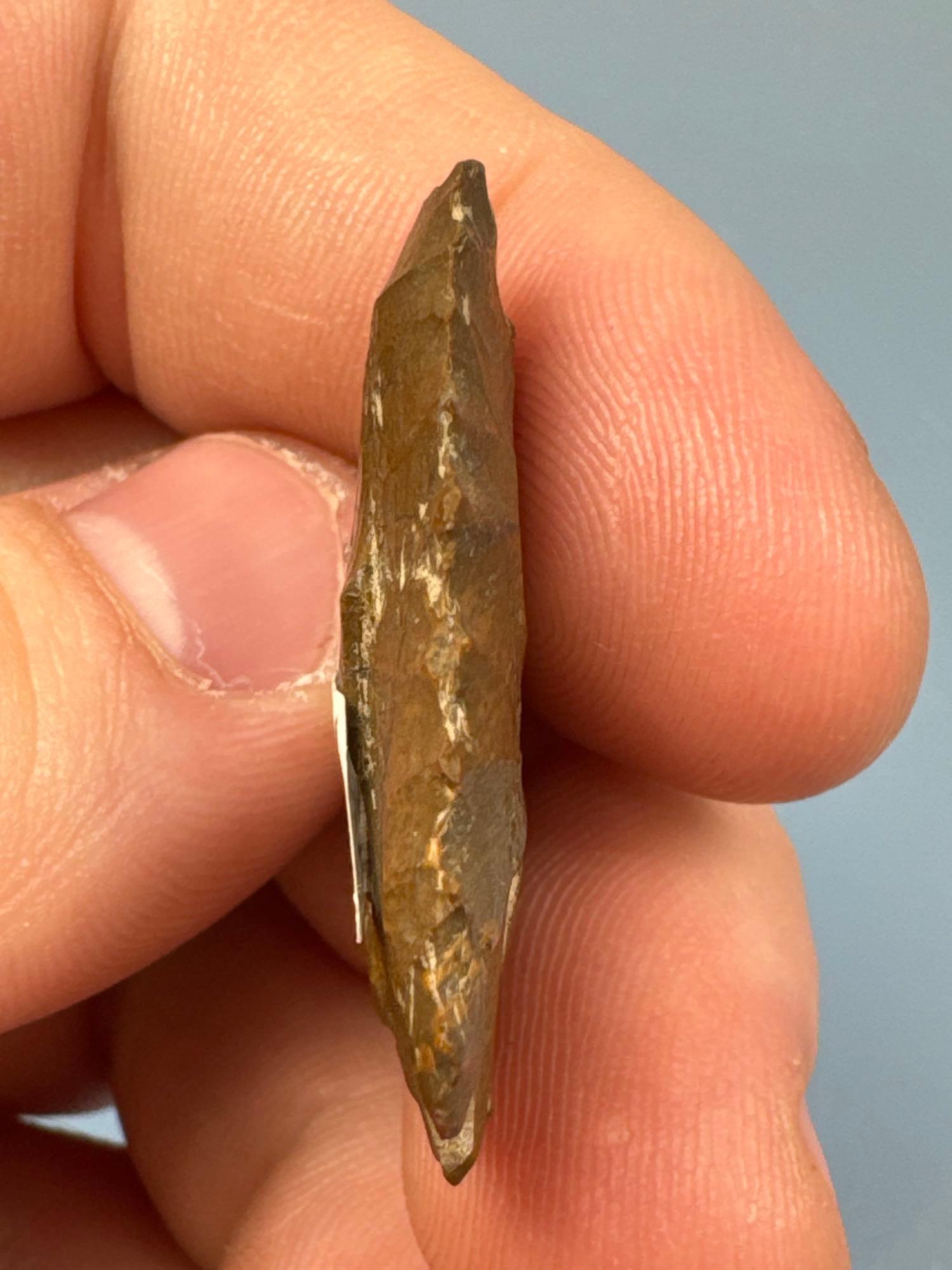 1 1/4" Serrated Corner Notch Jasper Point, Ex: Sonny Delong Collection Who Collected and Hunted Arti