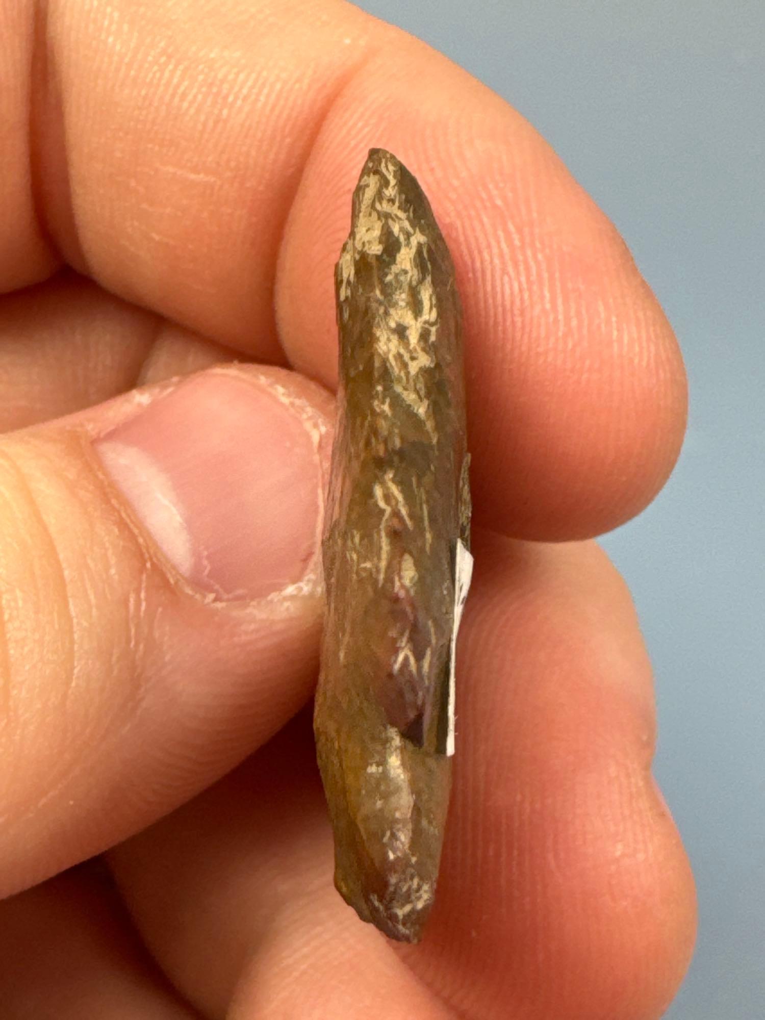 1 1/4" Serrated Corner Notch Jasper Point, Ex: Sonny Delong Collection Who Collected and Hunted Arti