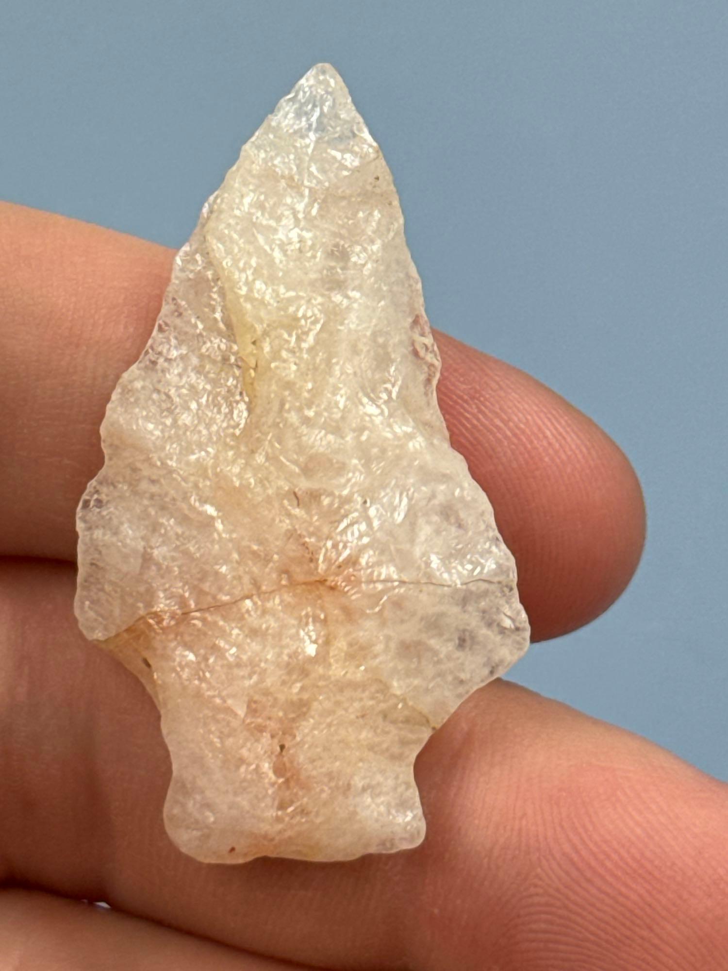 1 3/4" Quartz Stemmed Point w/Red Hues, Ex: Sonny Delong Collection Who Collected and Hunted Artifac